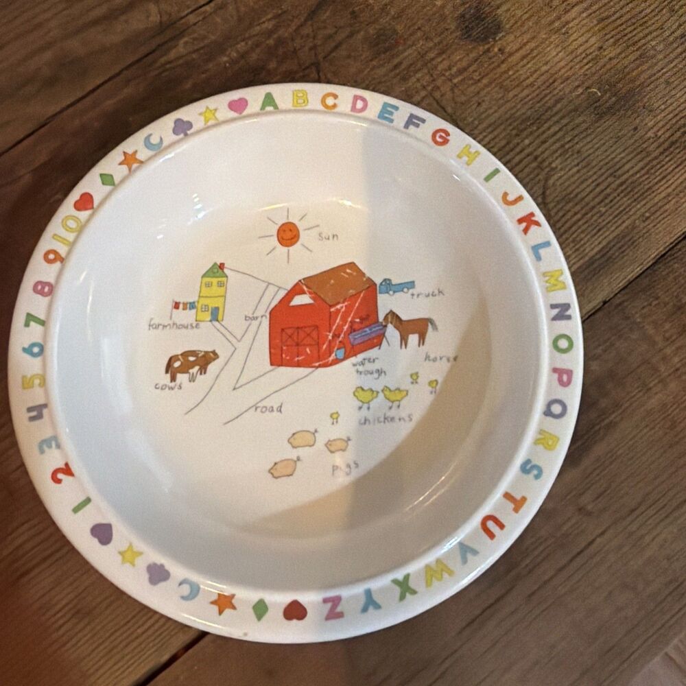 Anacapa Melamine Kids Bowl Alphabet Numbers My House Car Dog Design Vintage